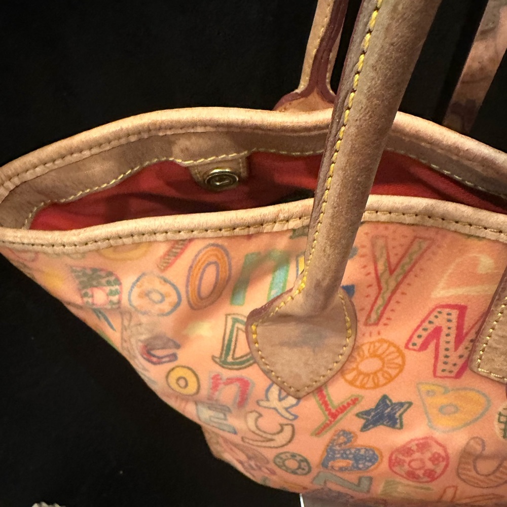 BubbleGum  Y2K Dooney & Bourke Multicolor Logo-Print Canvas Tote RARE color - Picture 4 of 14